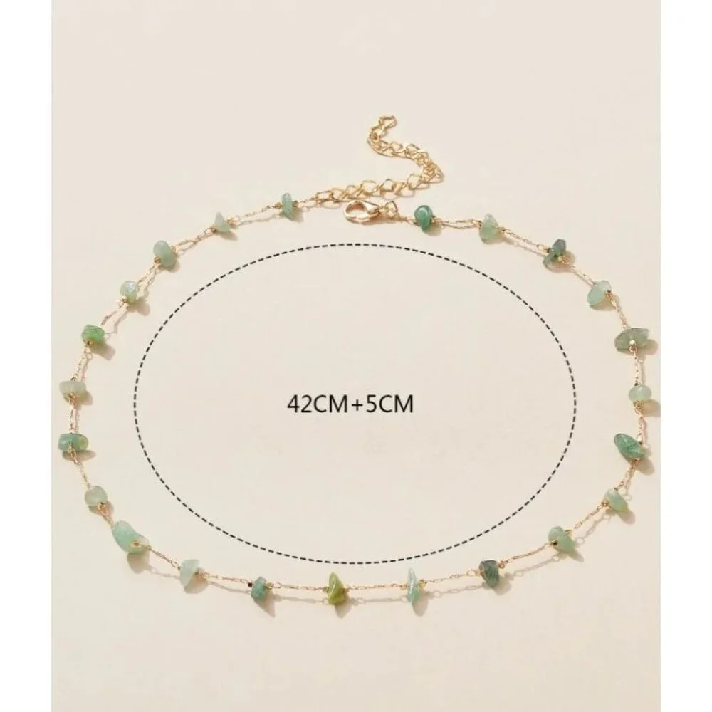 Dainty Green Aventurine Chip Necklace β Gold Chain Short Necklace with Natural - Picture 3 of 3